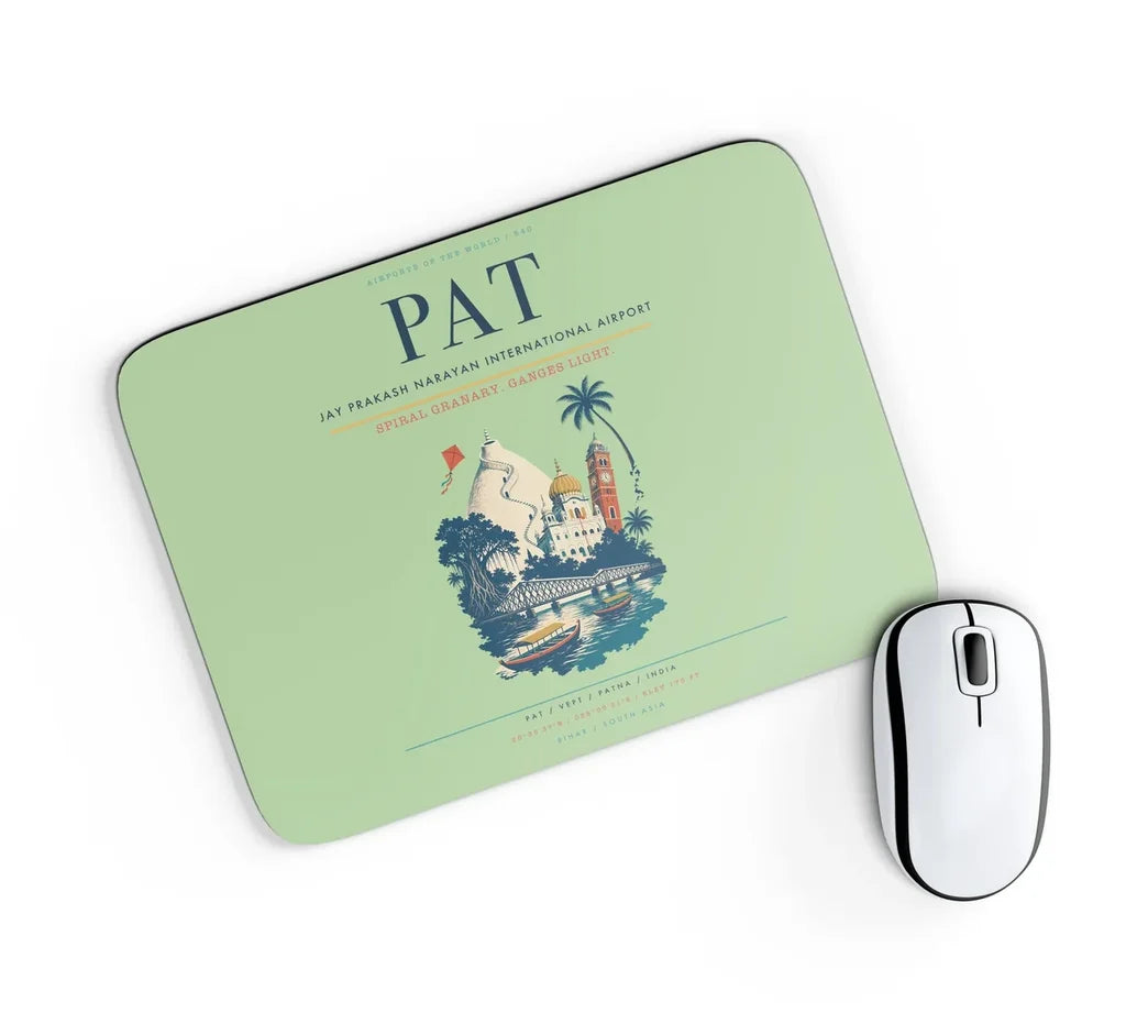 Jay Prakash Narayan International Airport (PAT) design on light green rectangle mouse pad