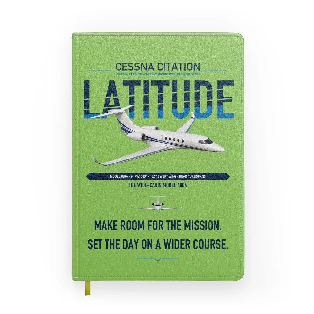 Cessna Citation Latitude design on light green notebook