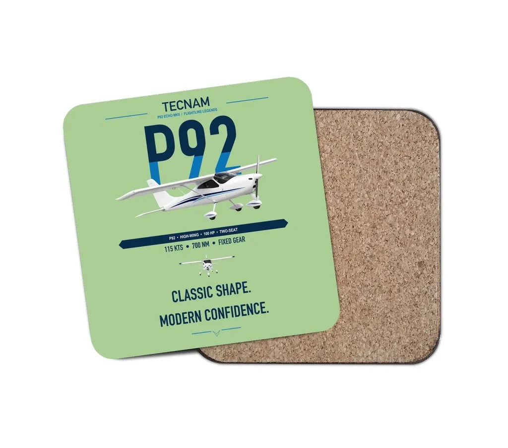 Tecnam P92 Echo MkII design on light green 1 piece coaster