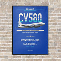 Thumbnail for Convair 580 vertical canvas print - framed - blue background