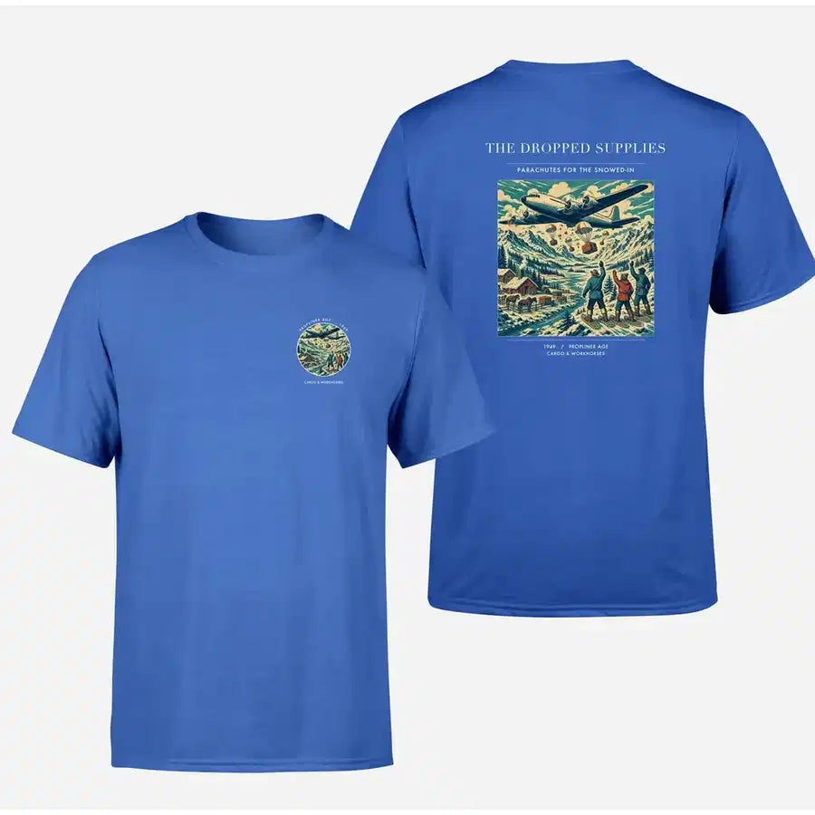 VINTAGE G4234 - The Dropped Supplies - Double-Side T-Shirt design on blue double side t shirt