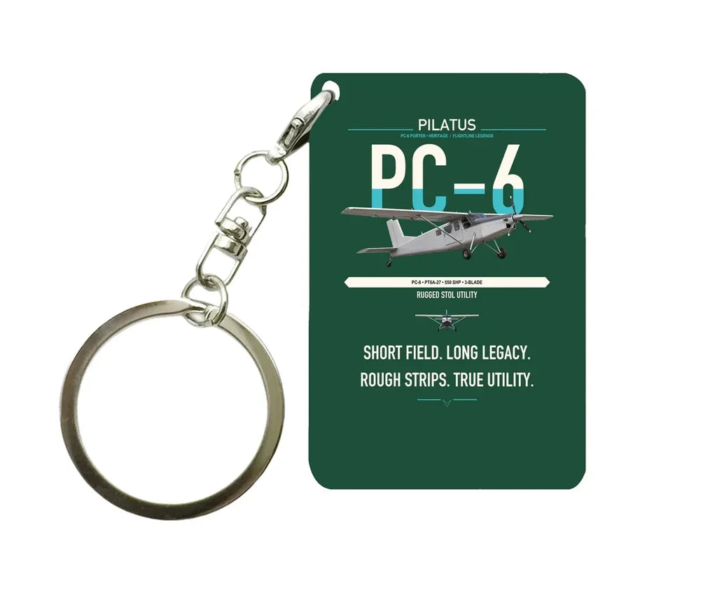 Pilatus PC-6 Porter design on dark green designed key chain, double-side print