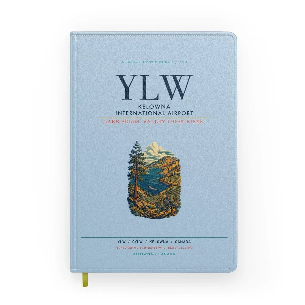 Kelowna International Airport (YLW) design on light blue notebook
