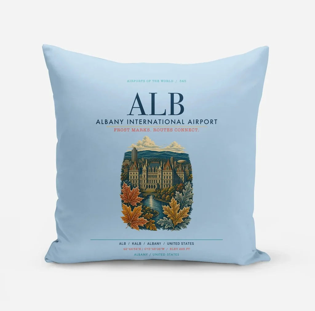 Albany International Airport (ALB) design on light blue pillow