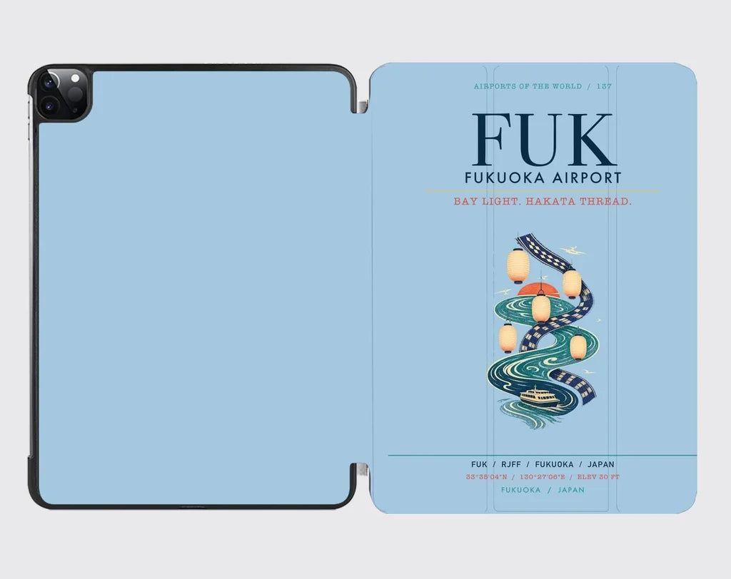Fukuoka Airport (FUK) design on light blue ipad tablet case