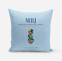 Thumbnail for Sangster International Airport (MBJ) design on light blue pillow