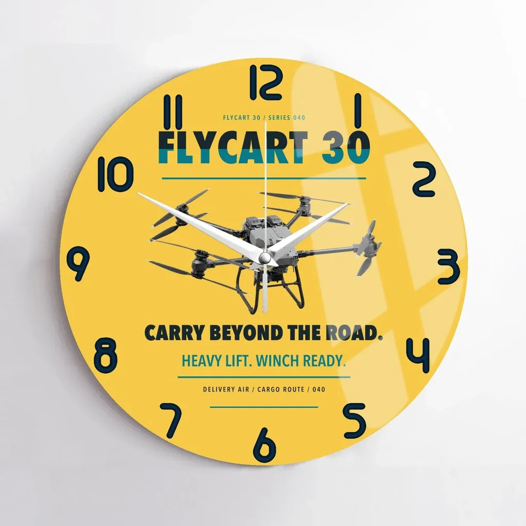 DJI FlyCart 30 design on yellow no frame wall clock