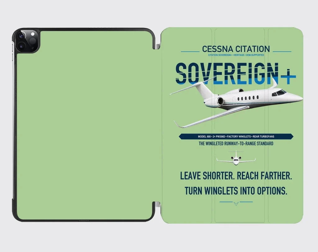 Cessna Citation Sovereign+ design on light green ipad tablet case