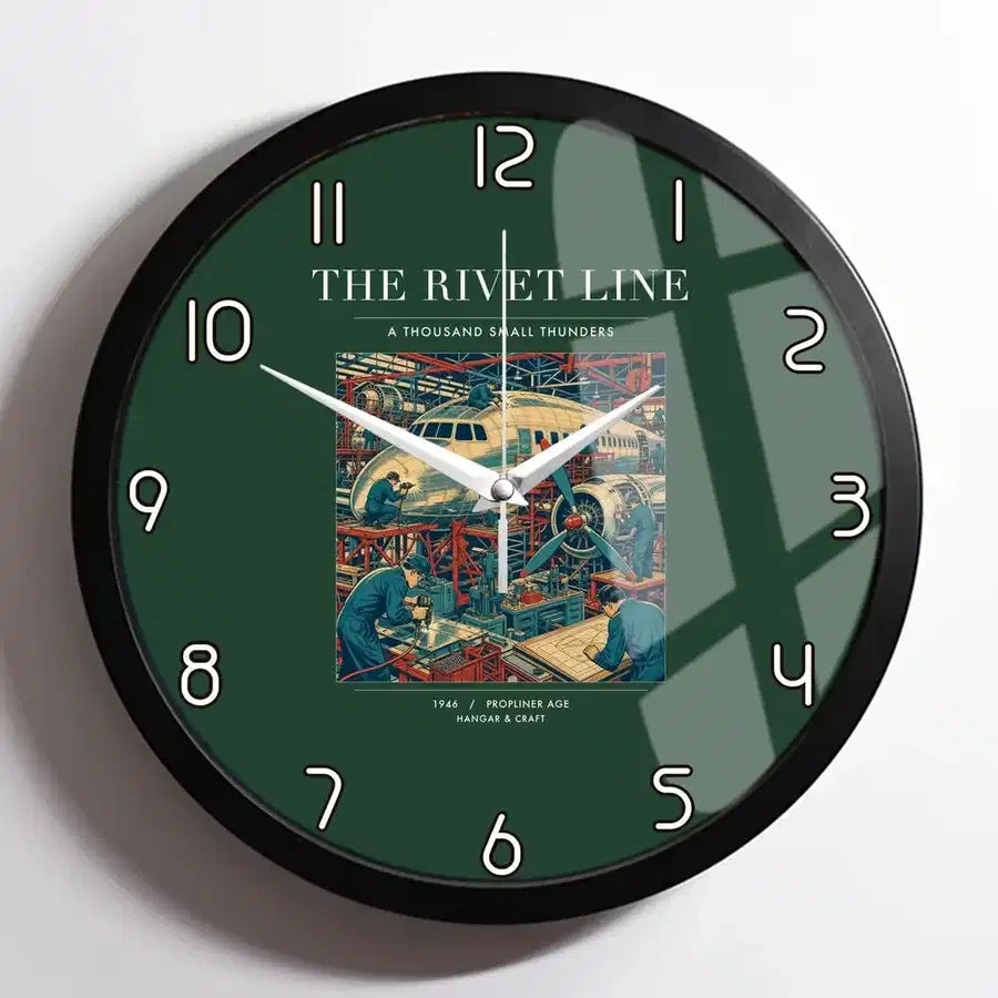 VINTAGE G4170 - The Rivet Line - Designed Wall Clocks design on darkgreen framed