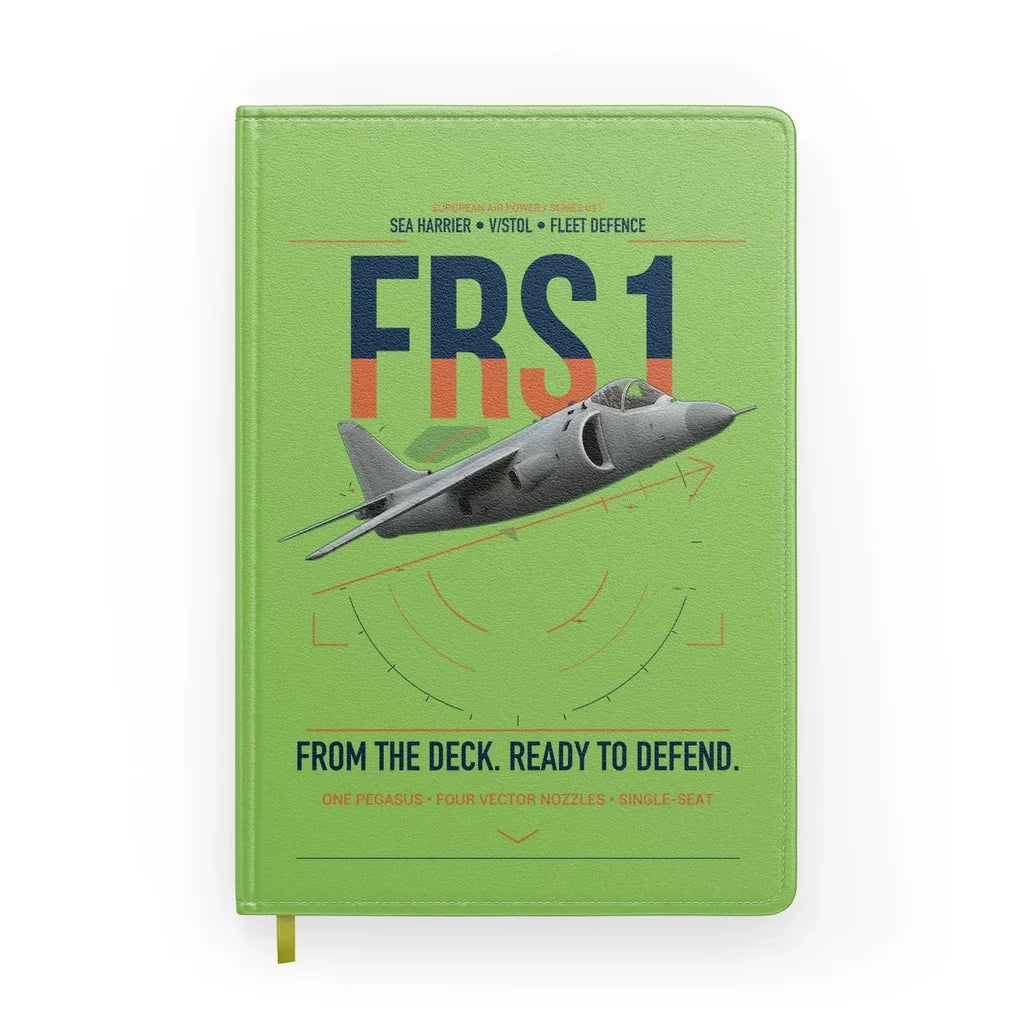 British Aerospace Sea Harrier FRS.1 design on light green notebook
