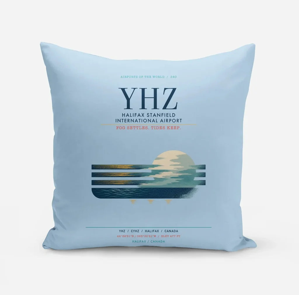 Halifax Stanfield International Airport (YHZ) design on light blue pillow