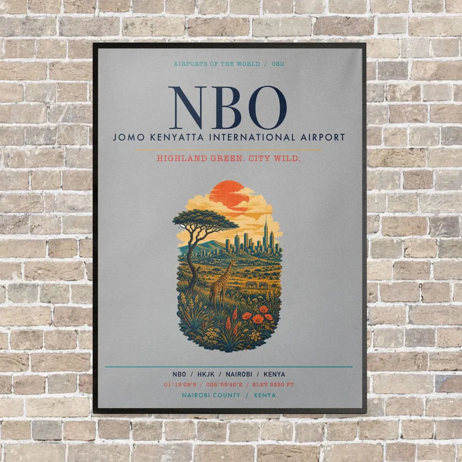 Jomo Kenyatta International Airport Nairobi NBO vertical canvas print - framed - light gray background