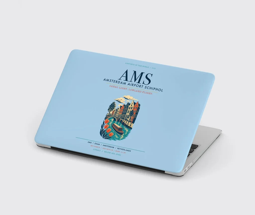 Amsterdam Airport Schiphol (AMS) design on light blue MacBook case