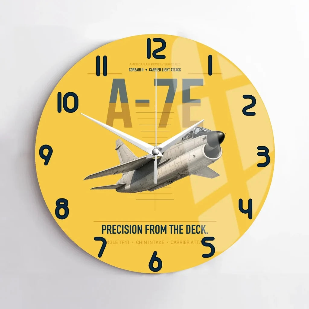A-7E Corsair II design on yellow no frame wall clock