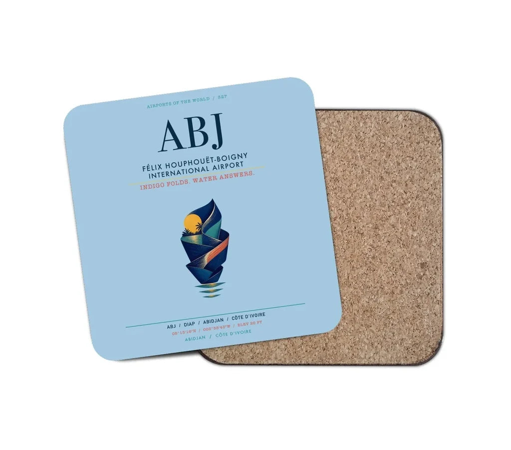Félix Houphouët-Boigny International Airport (ABJ) design on light blue 1 piece coaster