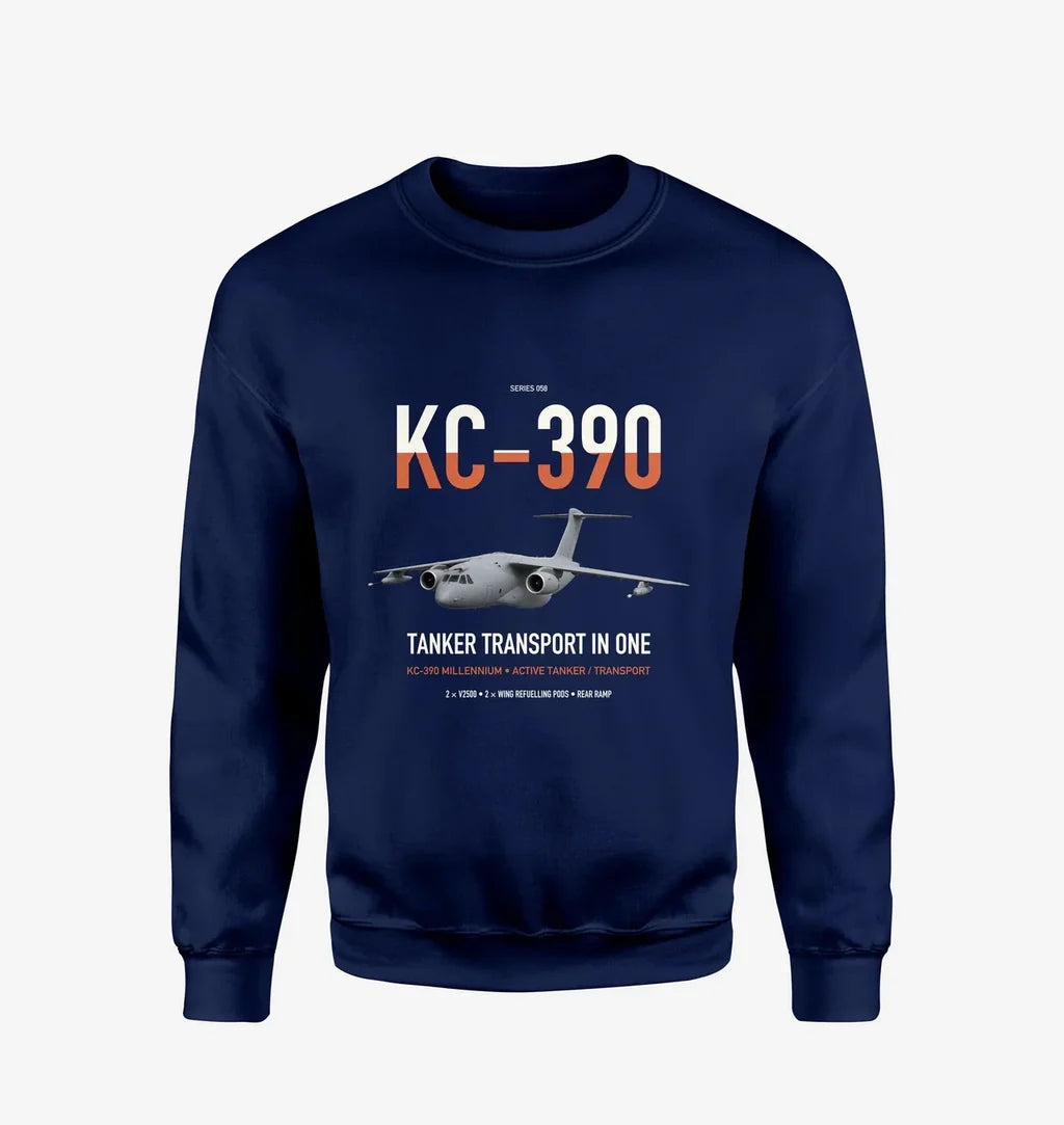 Embraer KC-390 Millennium design on navy blue sweatshirt