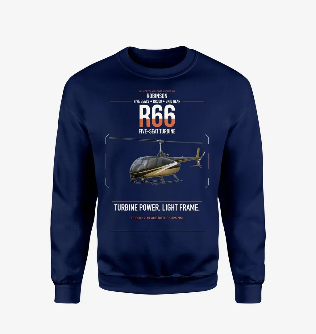 Robinson R66 design on navy blue sweatshirt