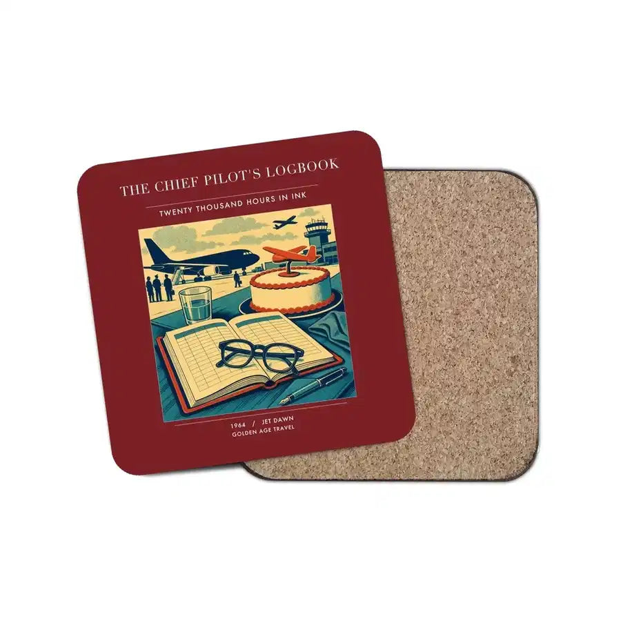 The Chief Pilot's Logbook - Designed Coasters design on dark red 1-piece