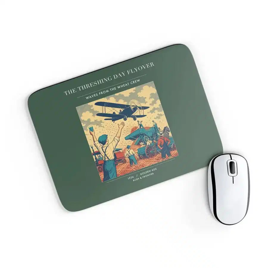 VINTAGE G4389 - The Threshing Day Flyover - Designed Mouse Pads design on darkgreen rectangle