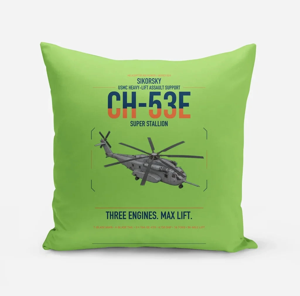 Sikorsky CH-53E Super Stallion design on light green pillow