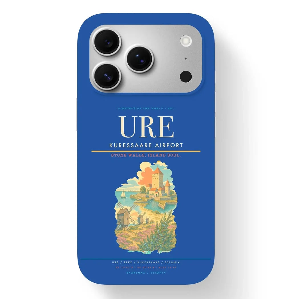 Kuressaare Airport (URE) design on blue iPhone 17 Pro MagSafe case