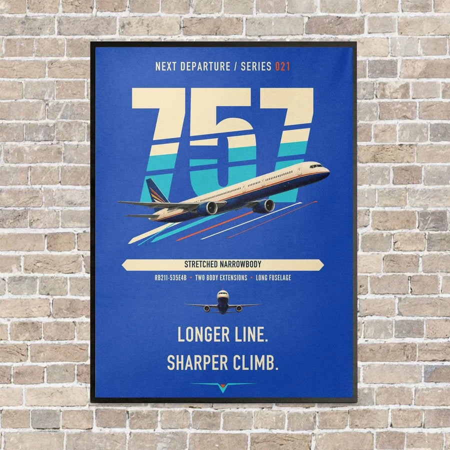 Boeing 757-300 vertical canvas print - framed - blue background