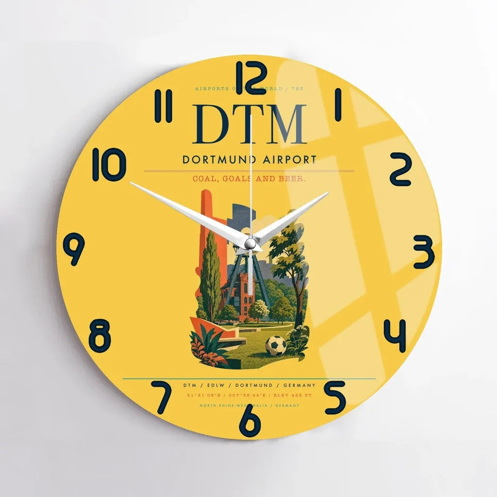 Dortmund Airport (DTM) design on yellow no frame wall clock