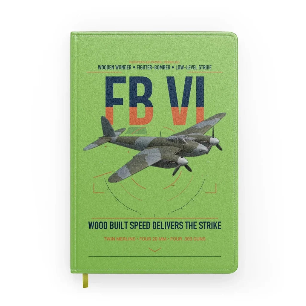 de Havilland Mosquito FB VI design on light green notebook
