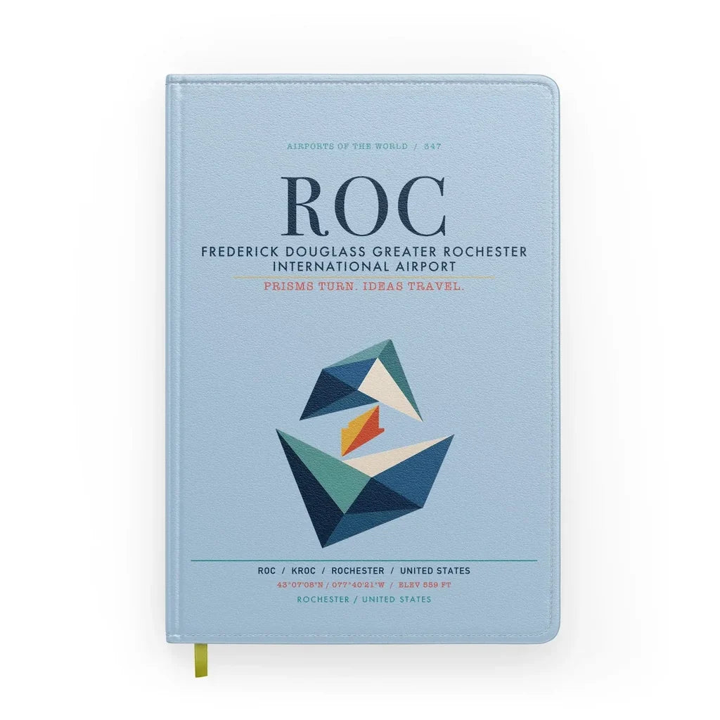 Frederick Douglass Greater Rochester International Airport (ROC) design on light blue notebook