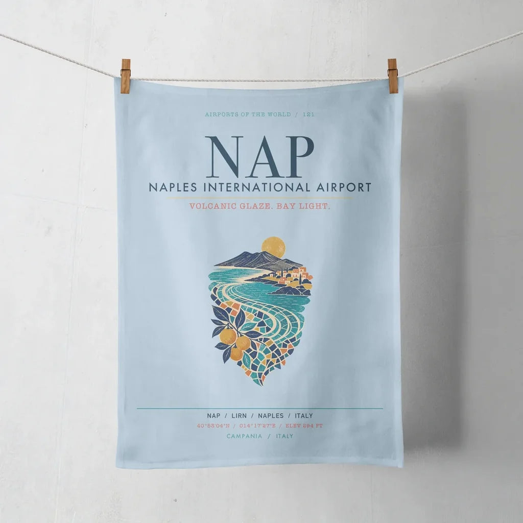 Naples International Airport (NAP) design on light blue towel