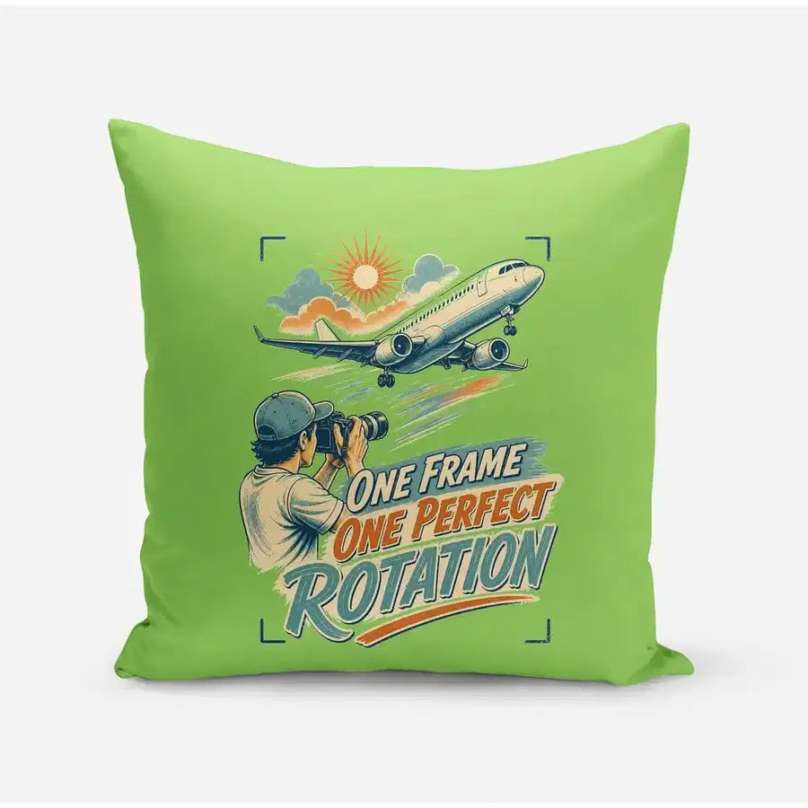 One Frame One Perfect Rotation design on light green pillow