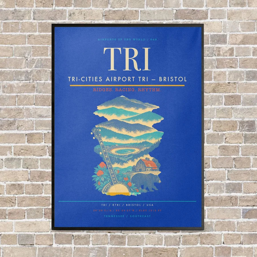 Tri-Cities Airport TRI — Bristol vertical canvas print - framed - blue background