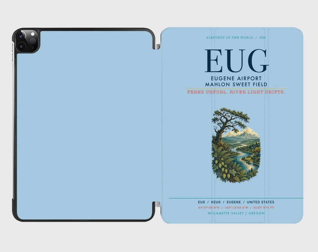 Eugene Airport Mahlon Sweet Field (EUG) design on light blue ipad tablet case