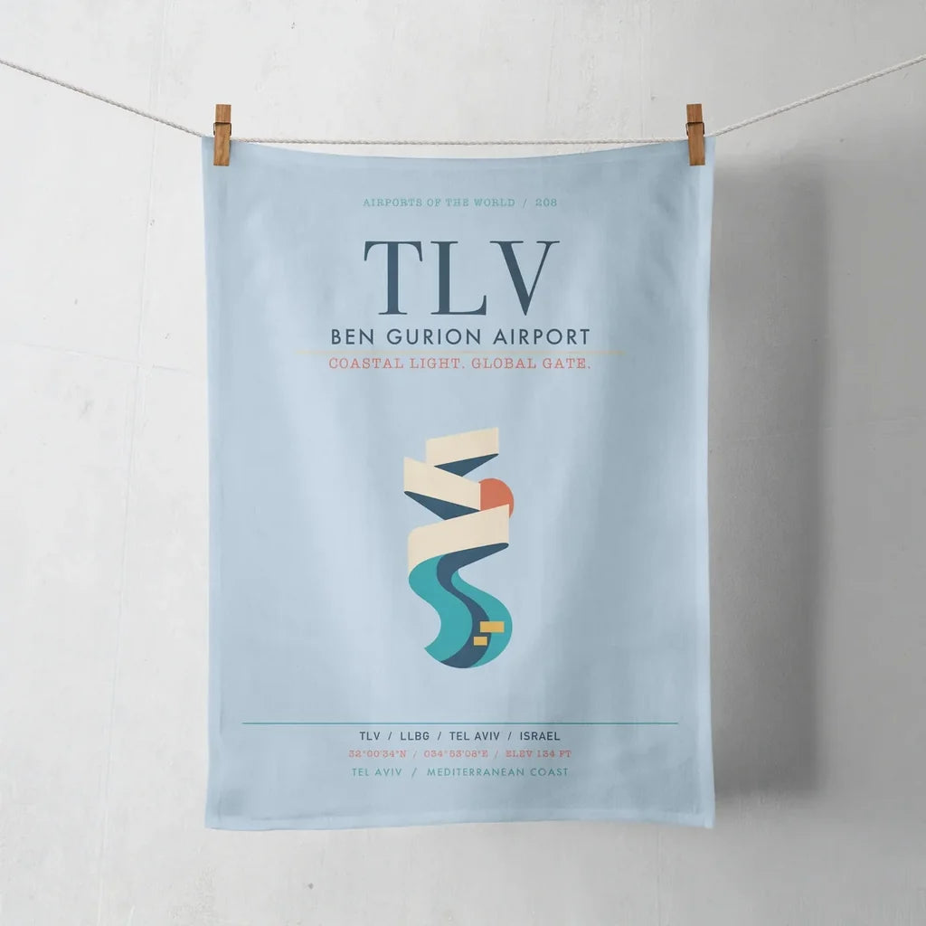 Tel Aviv Ben Gurion Airport (TLV) design on light blue towel