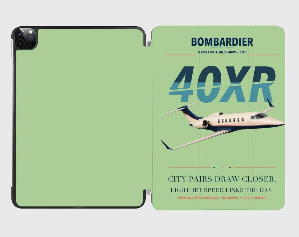 Bombardier Learjet 40XR design on light green ipad tablet case