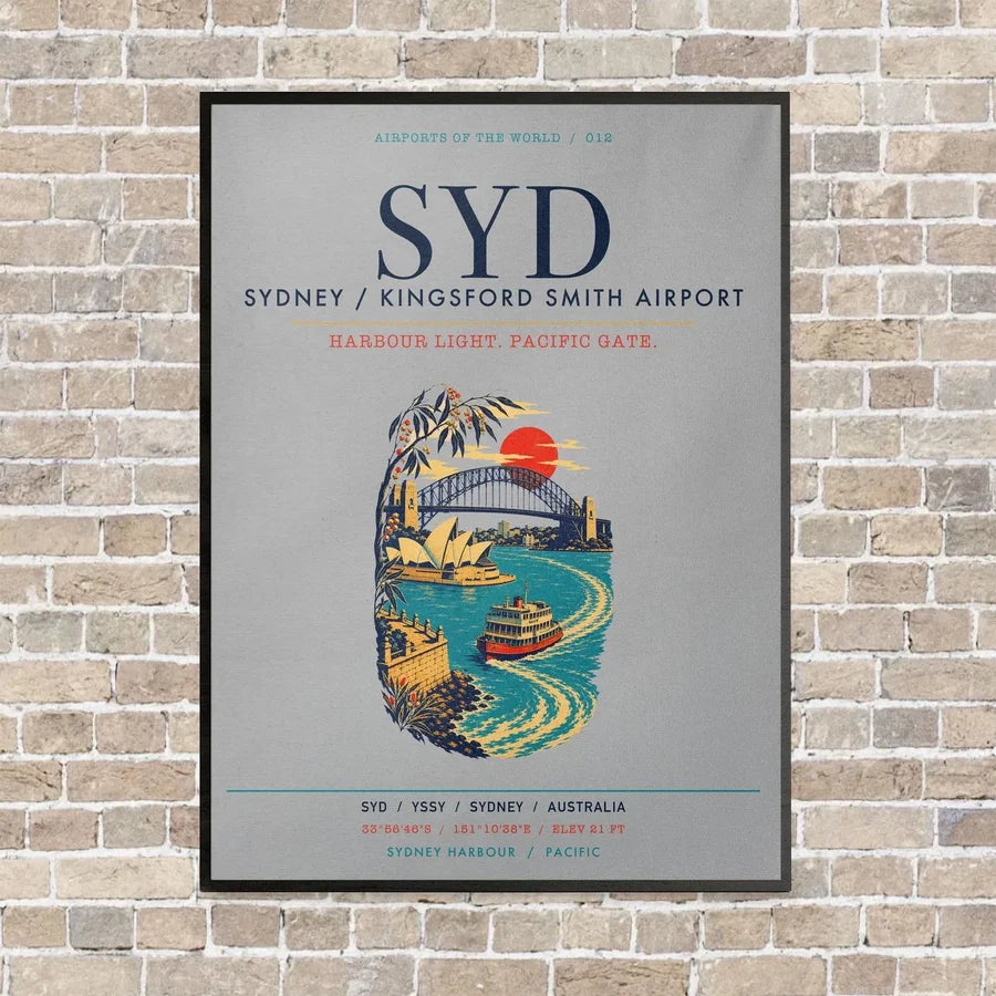 Sydney Kingsford Smith Airport SYD vertical canvas print - framed - light gray background