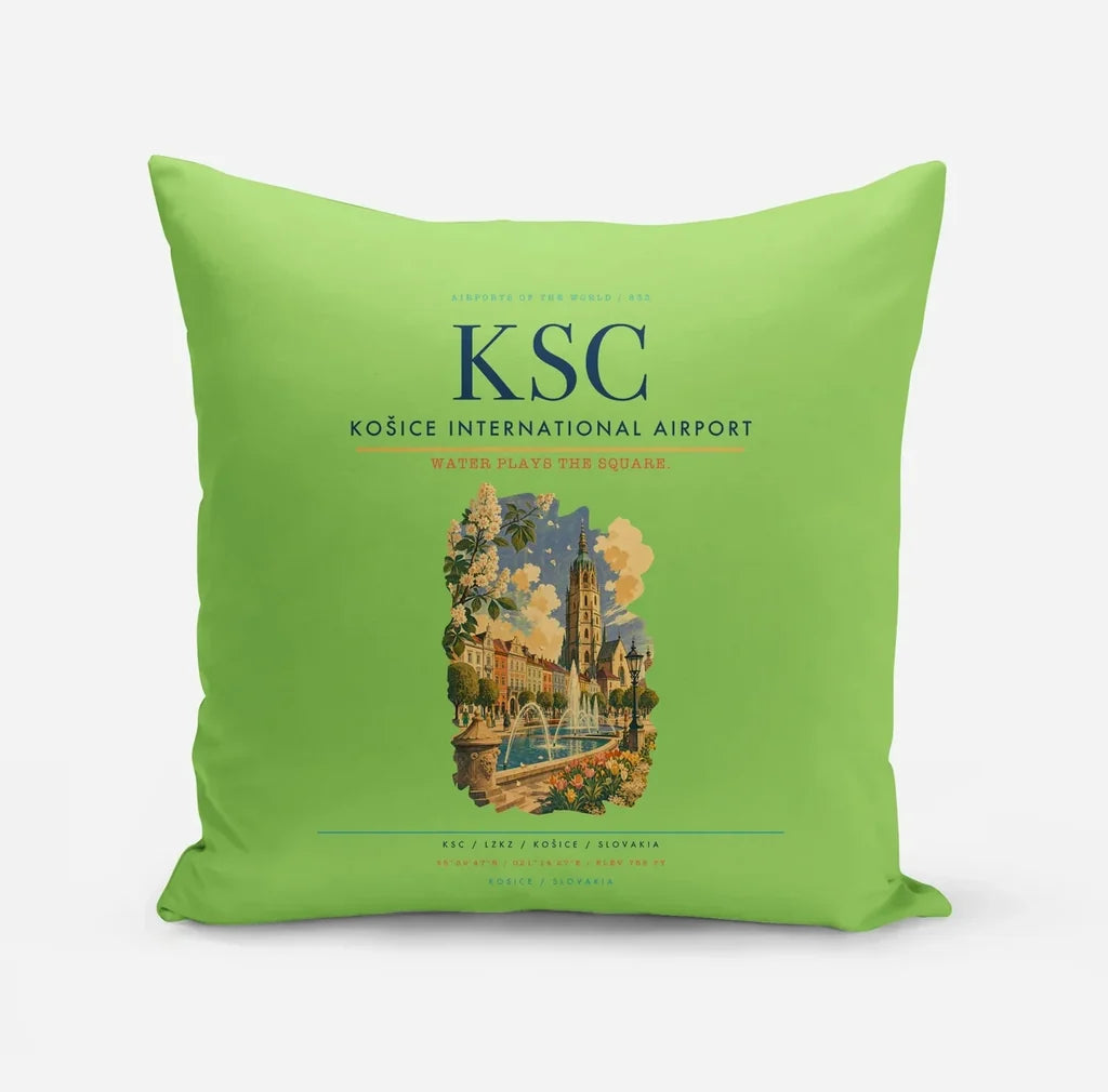 Košice International Airport (KSC) design on light green pillow