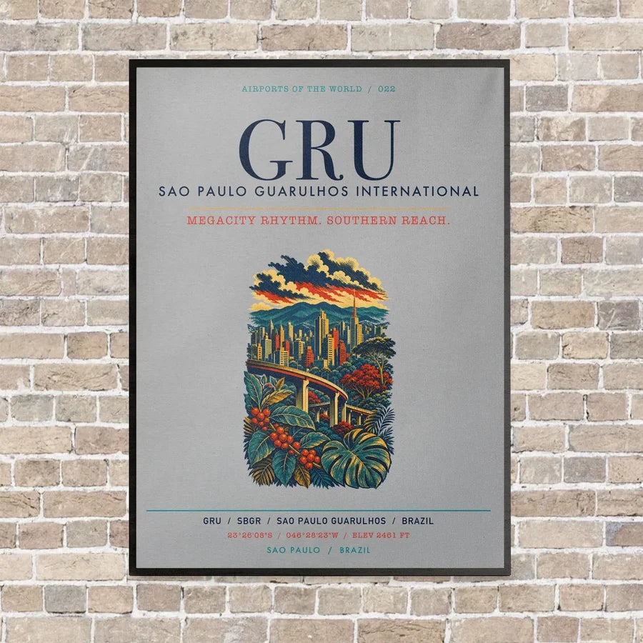 Sao Paulo Guarulhos International Airport GRU vertical canvas print - framed - light gray background