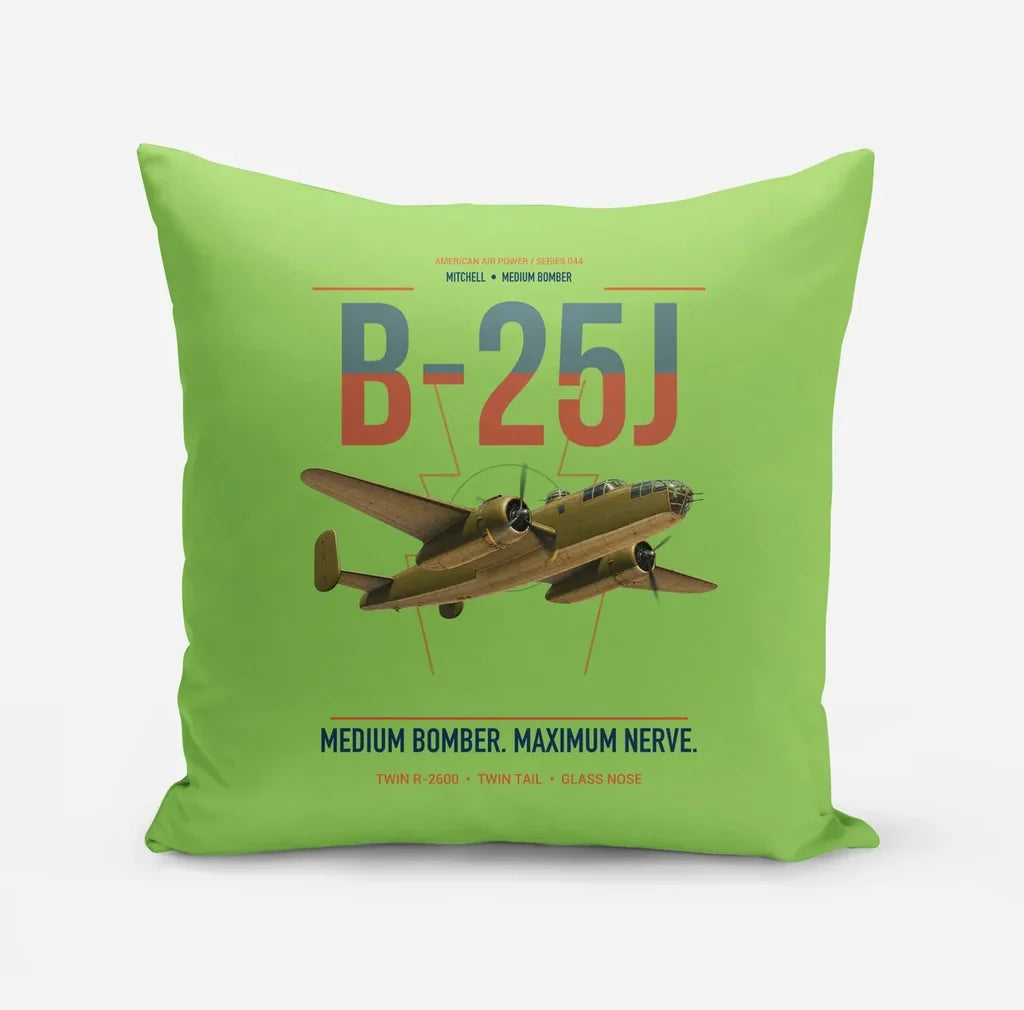 B-25J Mitchell design on light green pillow