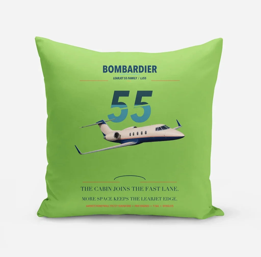 Bombardier Learjet 55 design on light green pillow