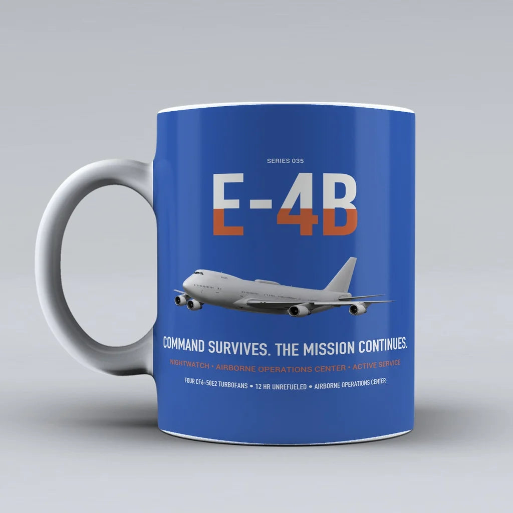E-4B Nightwatch design on blue ceramic mug, double-side print