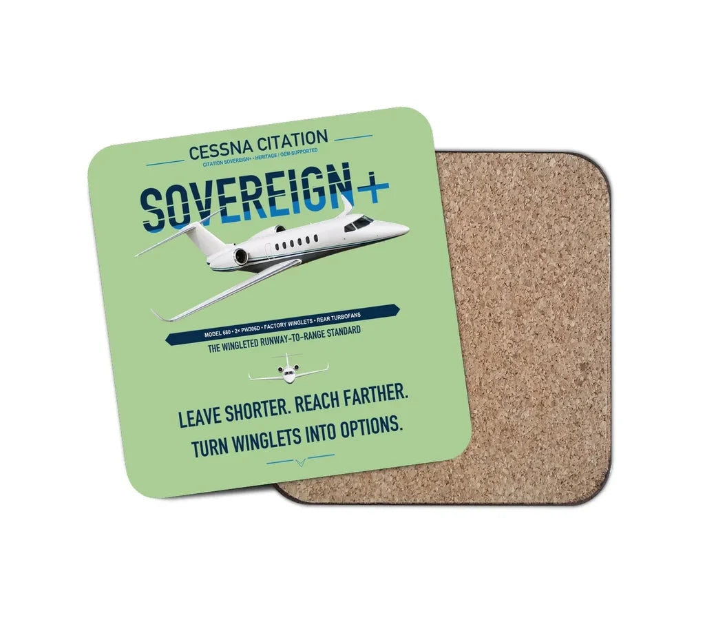 Cessna Citation Sovereign+ design on light green 1 piece coaster