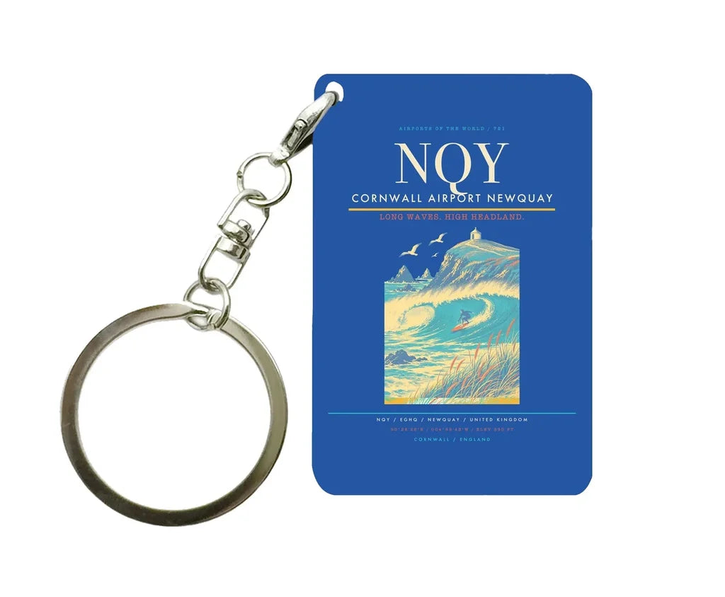 Cornwall Airport Newquay (NQY) design on blue key chain