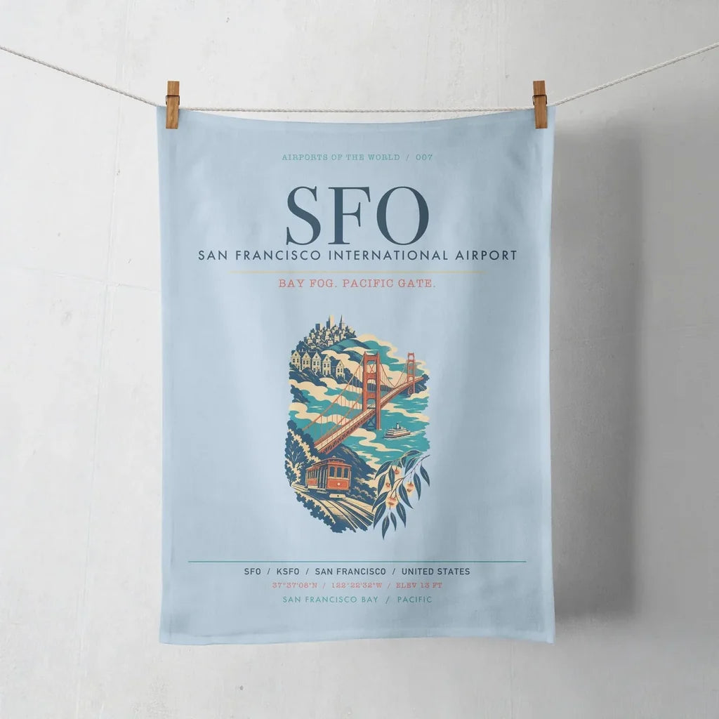 San Francisco International Airport (SFO) design on light blue towel