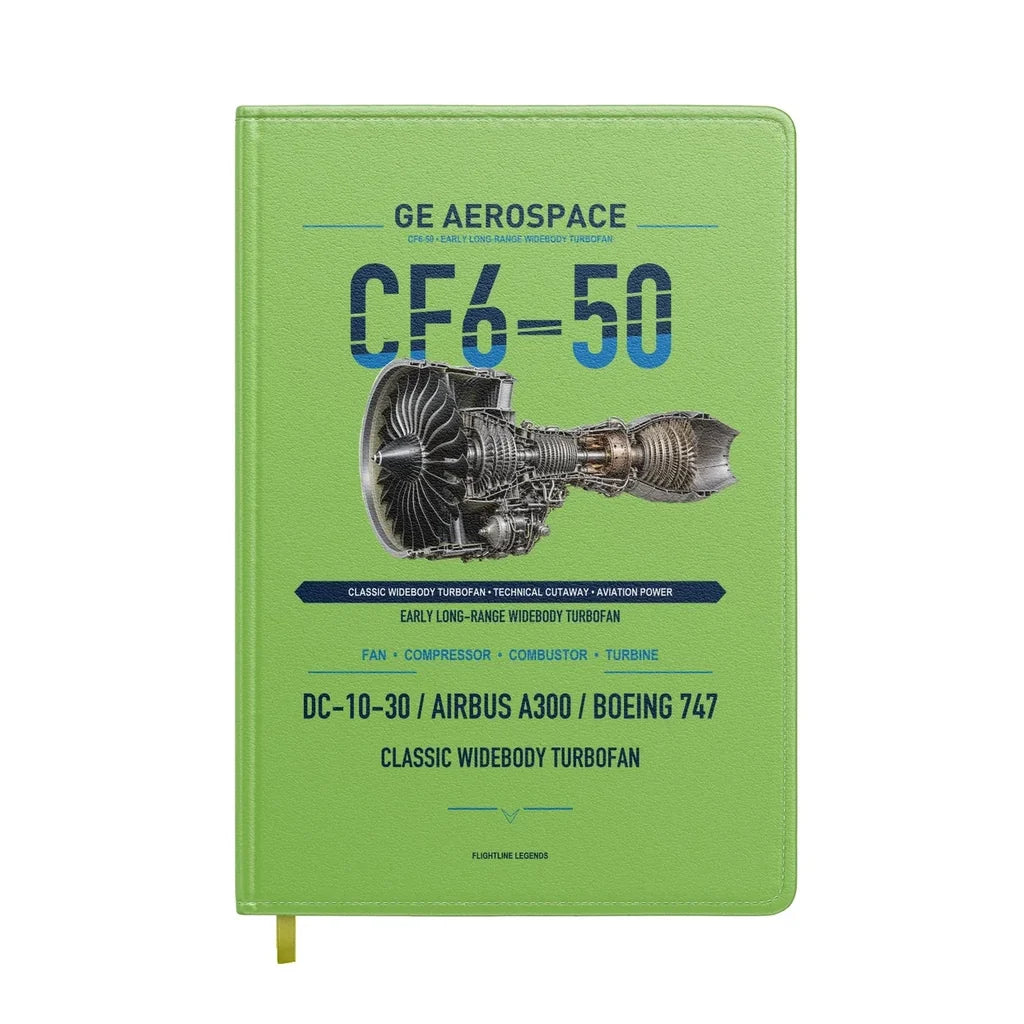 CF6-50 design on light green notebook