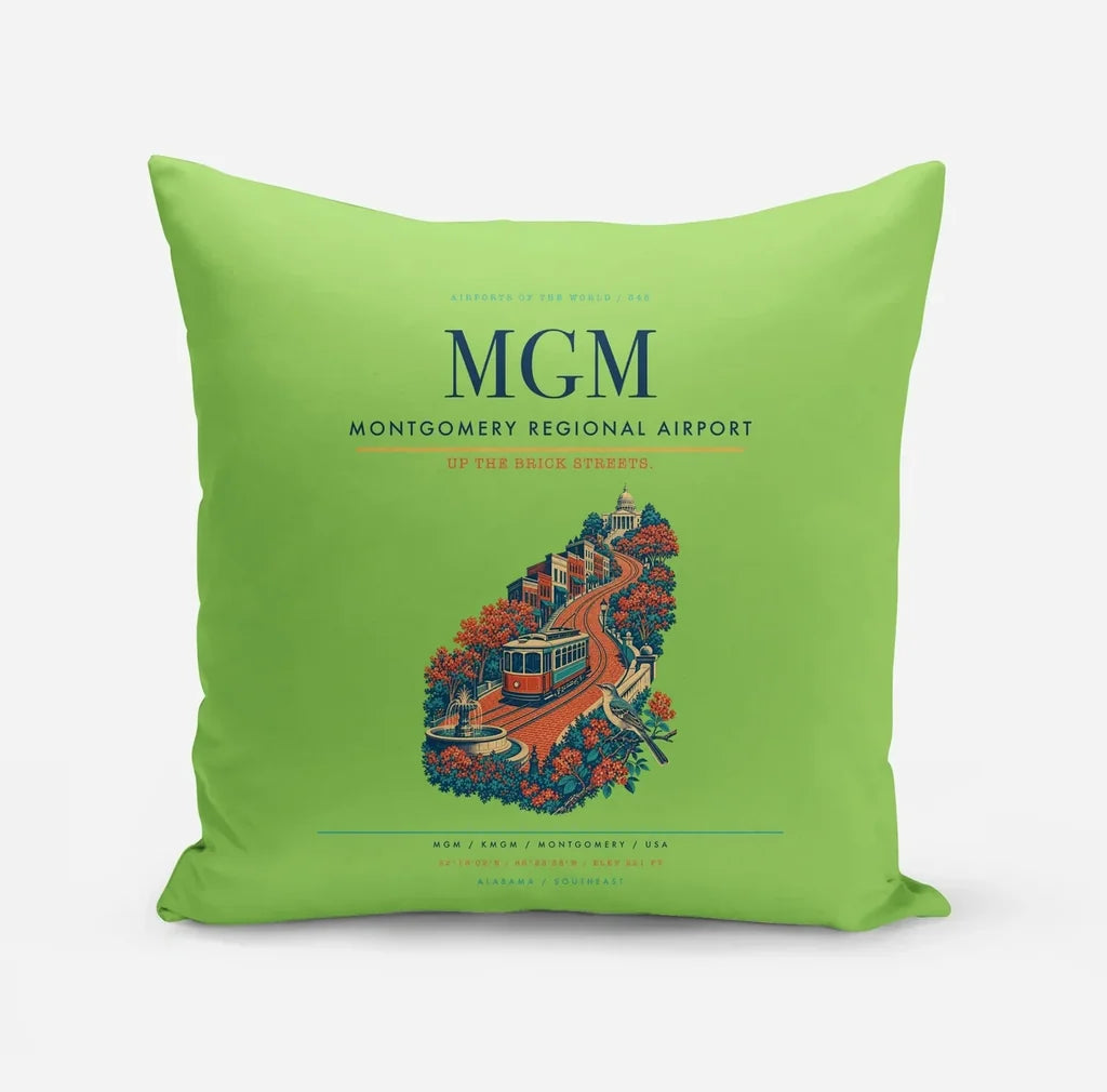 Montgomery Regional Airport (MGM) design on light green pillow