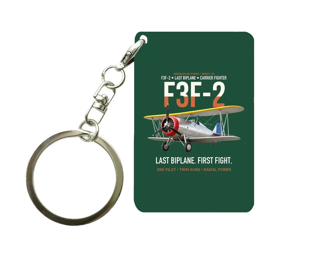 F3F-2 LAST BIPLANE Key Chain design on dark green key chain