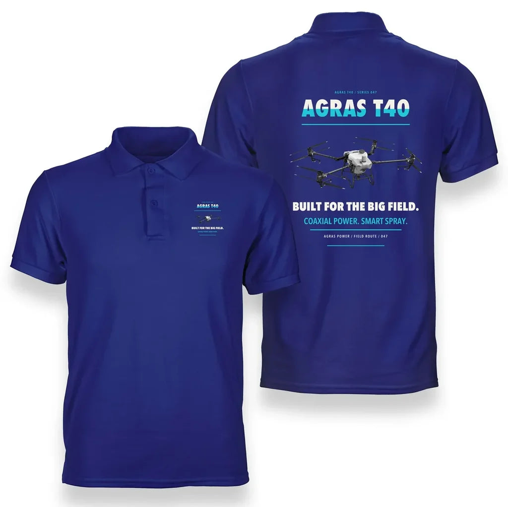 DJI Agras T40 design on blue polo