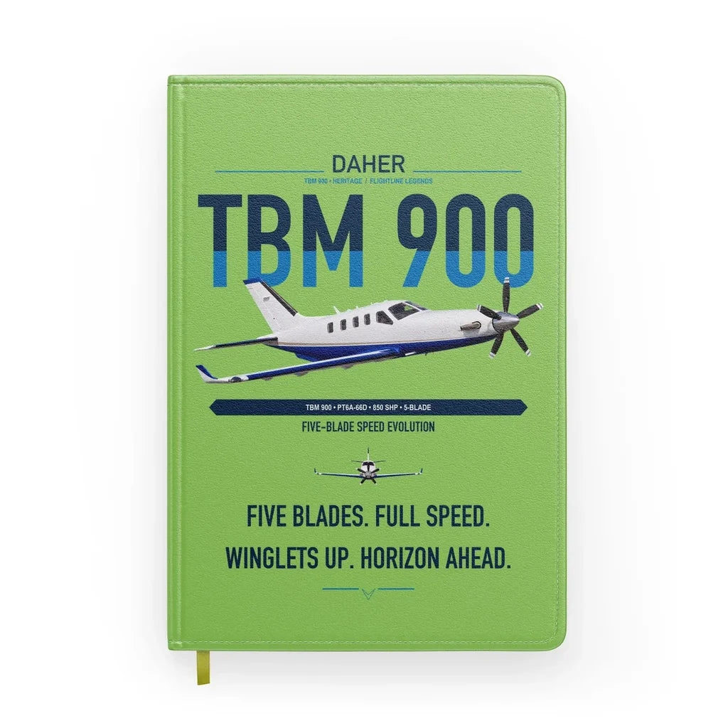 Daher TBM 900 design on light green notebook
