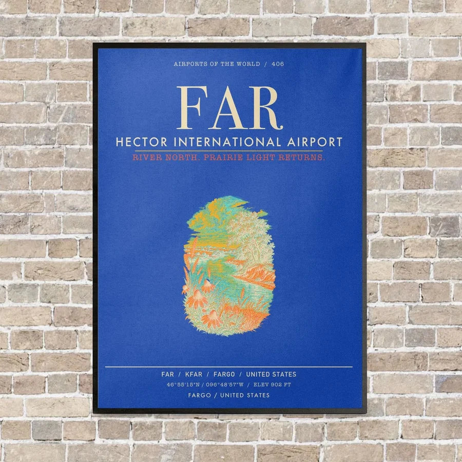 Hector International Airport FAR vertical canvas print - framed - blue background